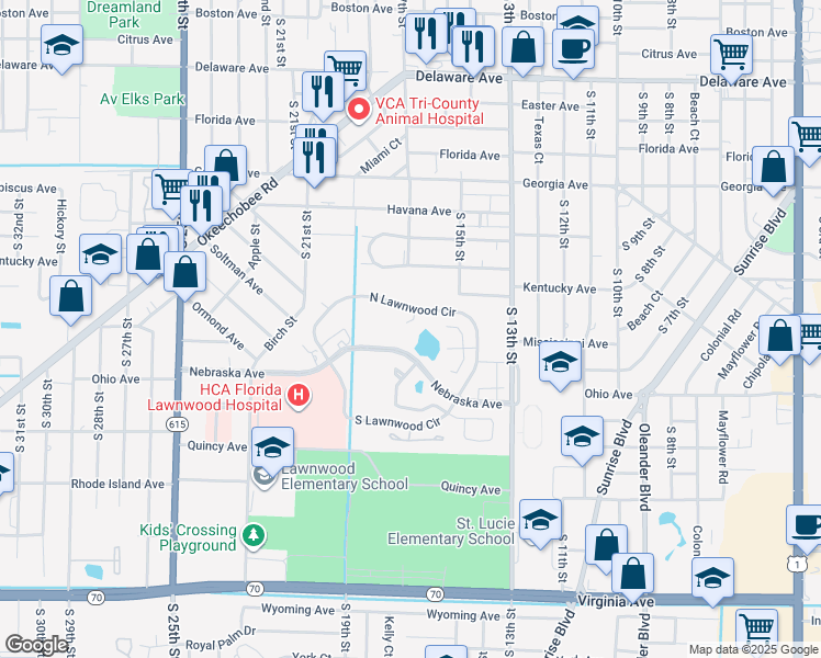 map of restaurants, bars, coffee shops, grocery stores, and more near 1719 Mariners Cove in Fort Pierce