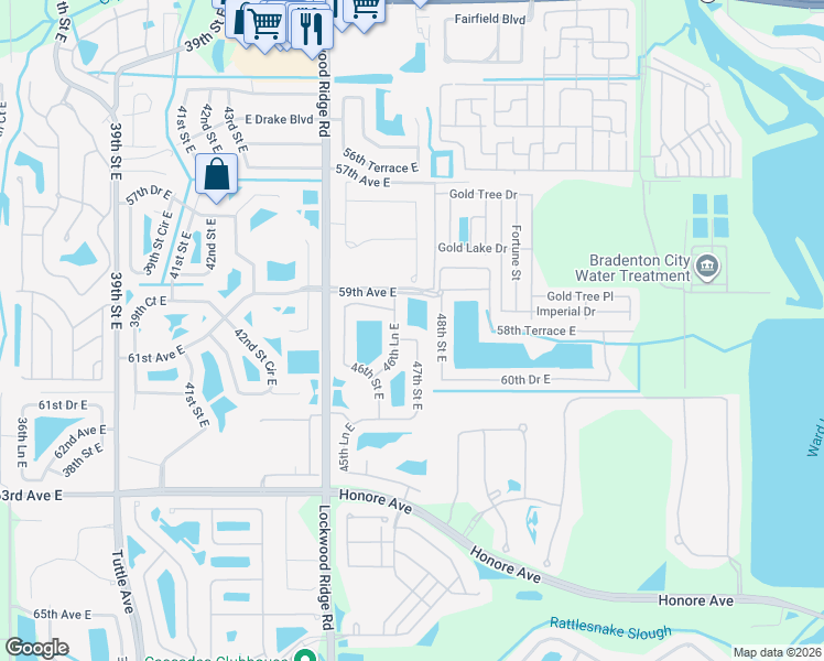 map of restaurants, bars, coffee shops, grocery stores, and more near 5924 48th Street East in Bradenton