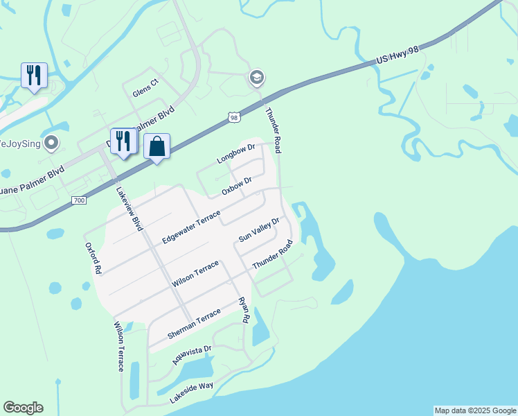map of restaurants, bars, coffee shops, grocery stores, and more near 317 Robinhood Terrace in Sebring