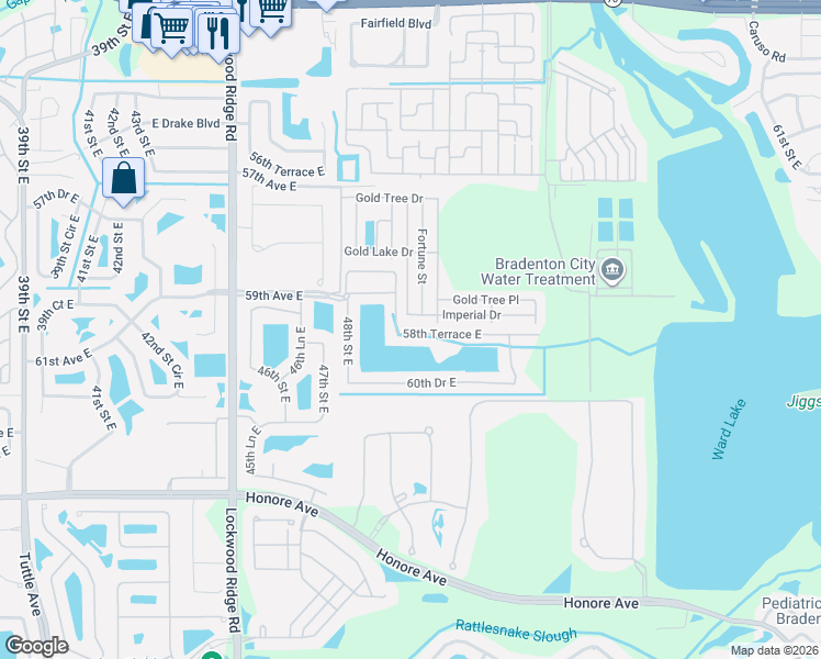 map of restaurants, bars, coffee shops, grocery stores, and more near 5011 58th Terrace East in Bradenton
