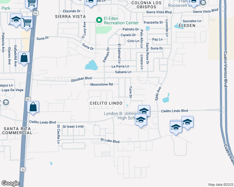 map of restaurants, bars, coffee shops, grocery stores, and more near 5225 Pearl Stone in Laredo