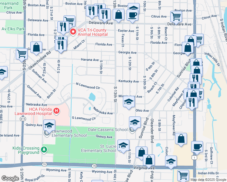 map of restaurants, bars, coffee shops, grocery stores, and more near 1306 South 13th Street in Fort Pierce
