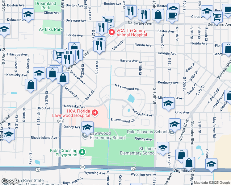 map of restaurants, bars, coffee shops, grocery stores, and more near 1800 Nebraska Avenue in Fort Pierce