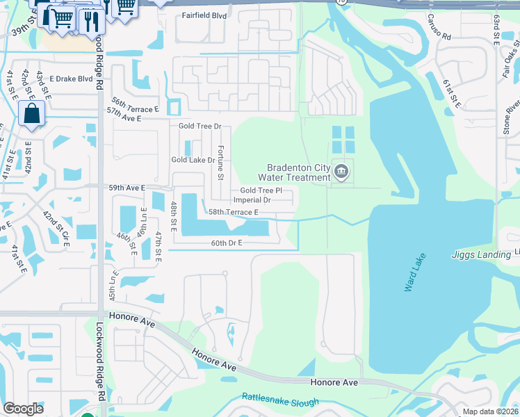 map of restaurants, bars, coffee shops, grocery stores, and more near 5211 58th Terrace East in Bradenton