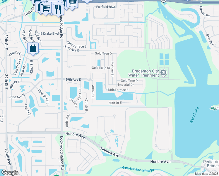 map of restaurants, bars, coffee shops, grocery stores, and more near 5011 58th Terrace East in Bradenton