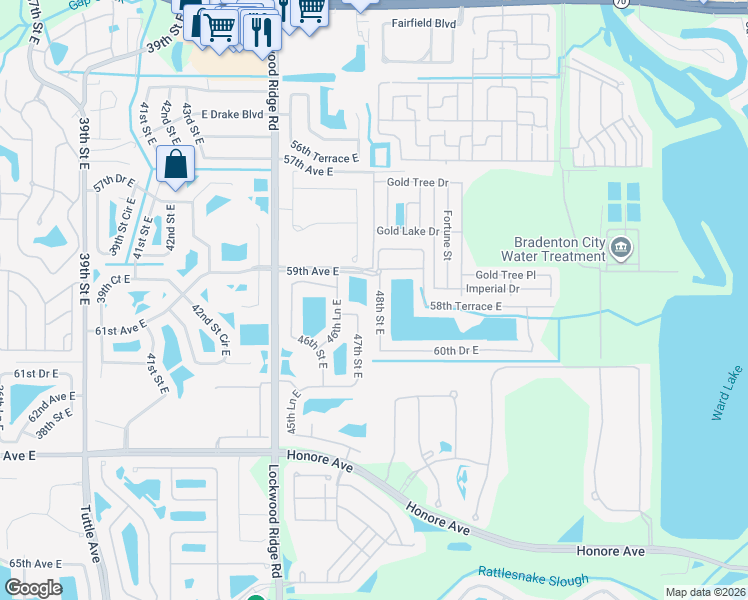 map of restaurants, bars, coffee shops, grocery stores, and more near 5924 48th Street East in Bradenton