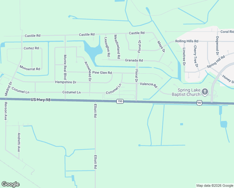 map of restaurants, bars, coffee shops, grocery stores, and more near 8112 Cozumel Lane in Sebring