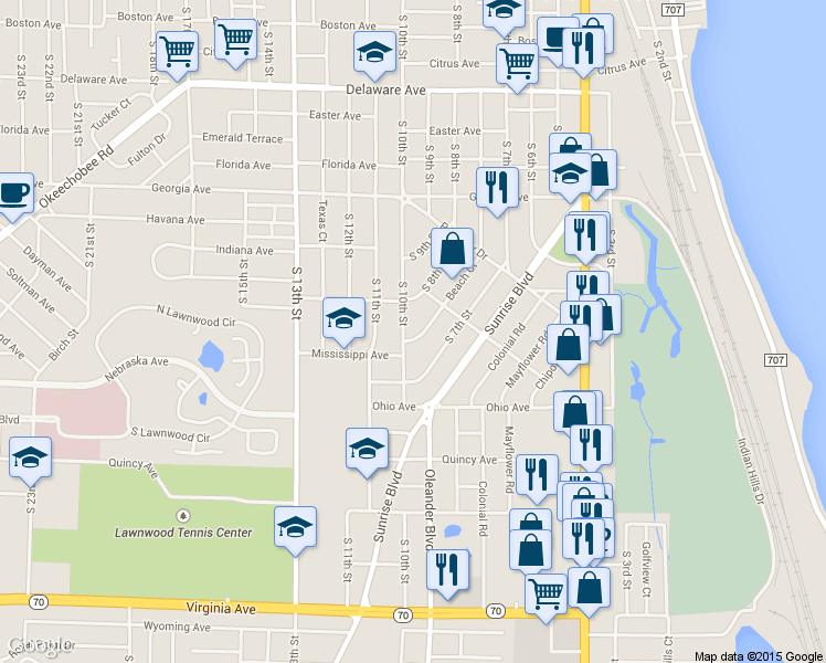 map of restaurants, bars, coffee shops, grocery stores, and more near 1113 Beach Court in Fort Pierce
