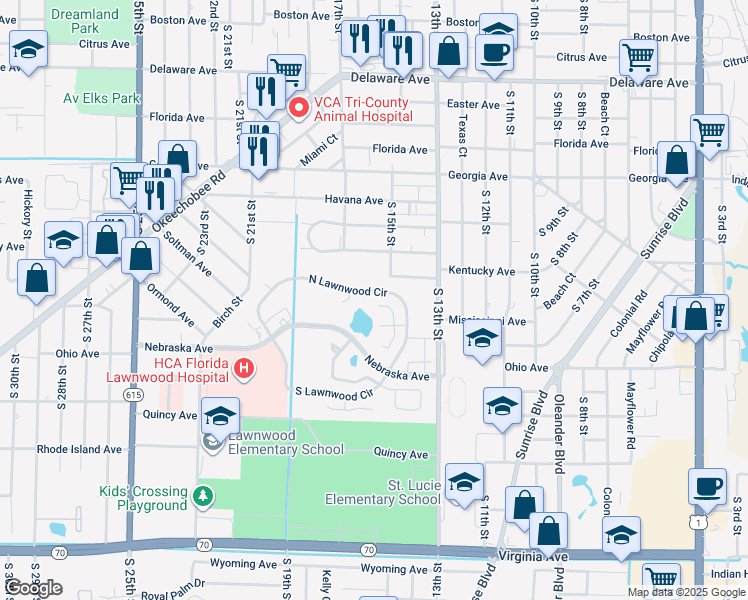 map of restaurants, bars, coffee shops, grocery stores, and more near 1427 Captains Walk in Fort Pierce