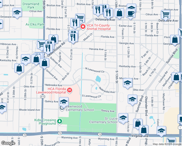 map of restaurants, bars, coffee shops, grocery stores, and more near 1719 Mariners Cove in Fort Pierce