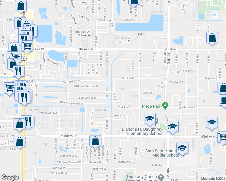 map of restaurants, bars, coffee shops, grocery stores, and more near 5932 1st Street East in Bradenton