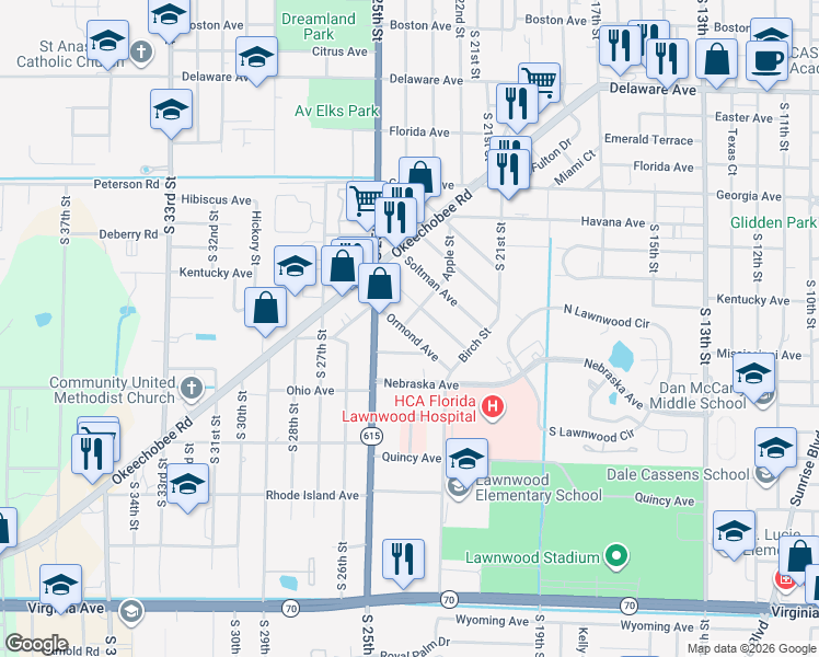 map of restaurants, bars, coffee shops, grocery stores, and more near 1200 Ormond Avenue in Fort Pierce