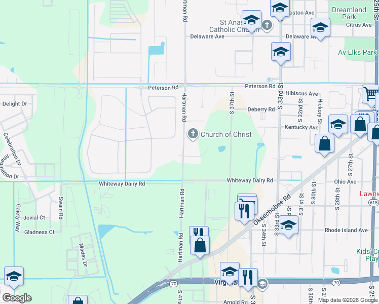 map of restaurants, bars, coffee shops, grocery stores, and more near 1200 Hartman Road in Fort Pierce