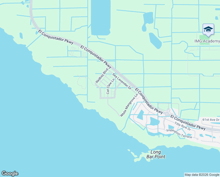 map of restaurants, bars, coffee shops, grocery stores, and more near El Conquistador Parkway in Bradenton