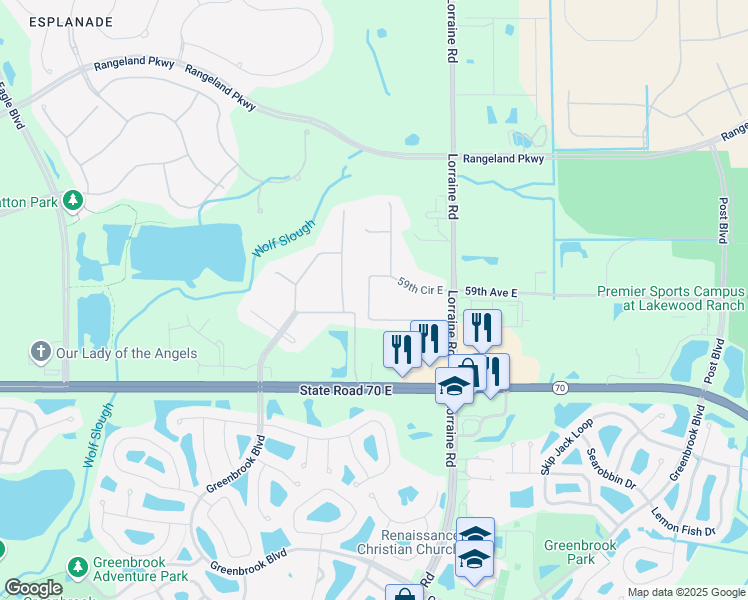 map of restaurants, bars, coffee shops, grocery stores, and more near 14359 59th Circle East in Bradenton
