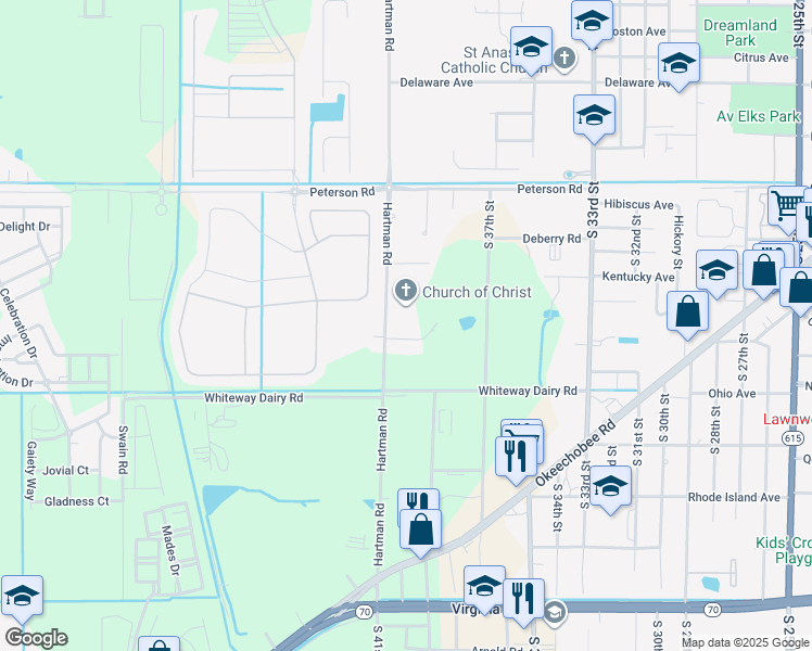 map of restaurants, bars, coffee shops, grocery stores, and more near 1200 Hartman Road in Fort Pierce
