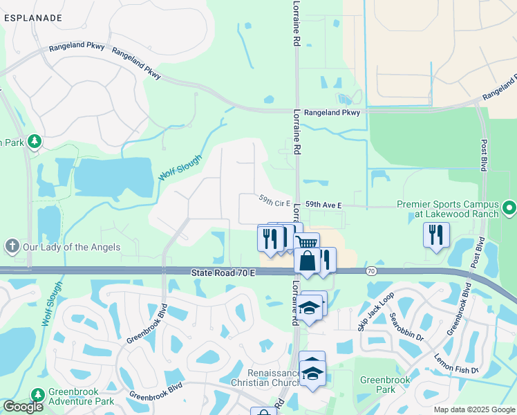 map of restaurants, bars, coffee shops, grocery stores, and more near 14428 59th Circle East in Bradenton