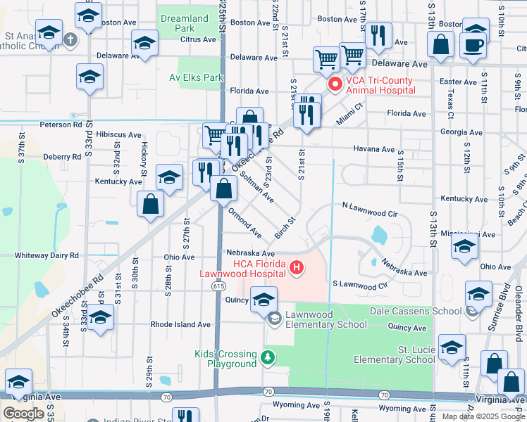 map of restaurants, bars, coffee shops, grocery stores, and more near 1212 Raymond Avenue in Fort Pierce