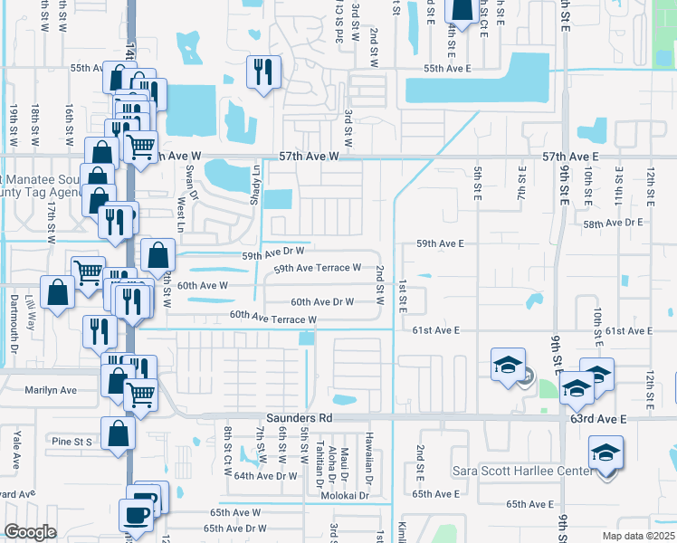 map of restaurants, bars, coffee shops, grocery stores, and more near 403 60th Avenue West in Bradenton