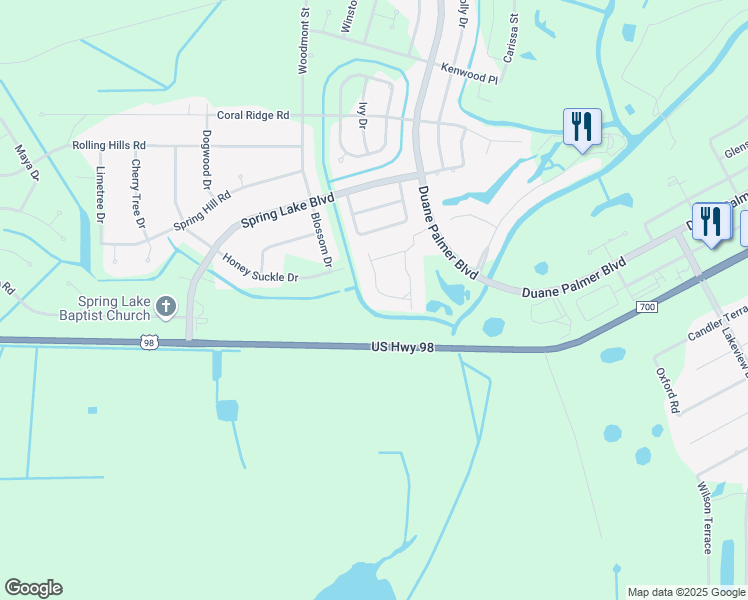 map of restaurants, bars, coffee shops, grocery stores, and more near 1302 Villaway in Sebring