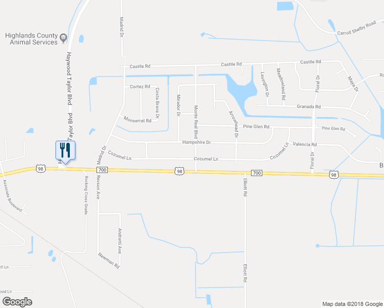 map of restaurants, bars, coffee shops, grocery stores, and more near 8201 Cozumel Lane in Sebring