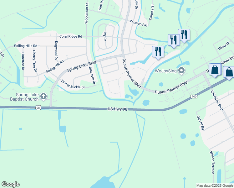 map of restaurants, bars, coffee shops, grocery stores, and more near 1602 Villaway in Sebring
