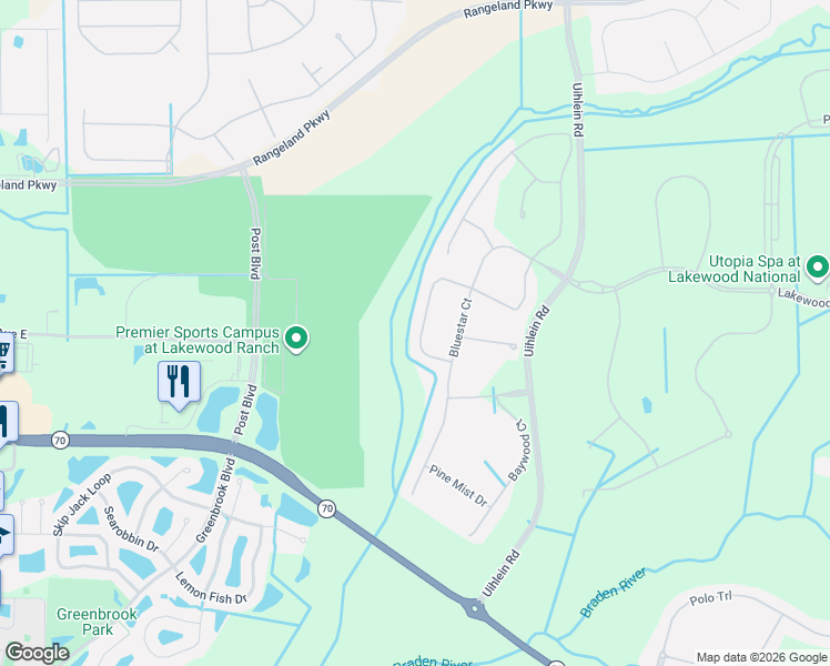 map of restaurants, bars, coffee shops, grocery stores, and more near 5834 Bluestar Court in Lakewood Ranch
