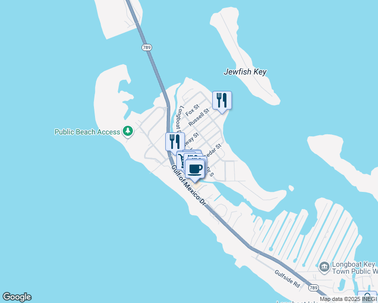 map of restaurants, bars, coffee shops, grocery stores, and more near 6927 Palm Drive in Bradenton Beach