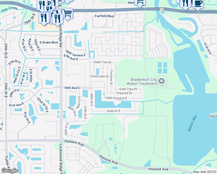 map of restaurants, bars, coffee shops, grocery stores, and more near 98 Freds Street in Bradenton