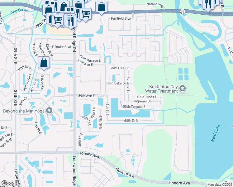 map of restaurants, bars, coffee shops, grocery stores, and more near 5727 48th Street Circle East in Bradenton