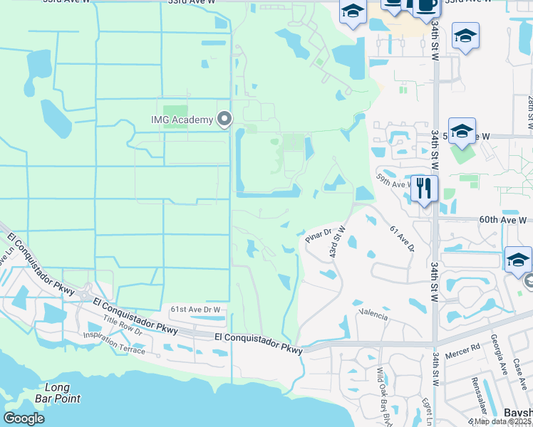 map of restaurants, bars, coffee shops, grocery stores, and more near 4639 La Jolla Drive in Bradenton