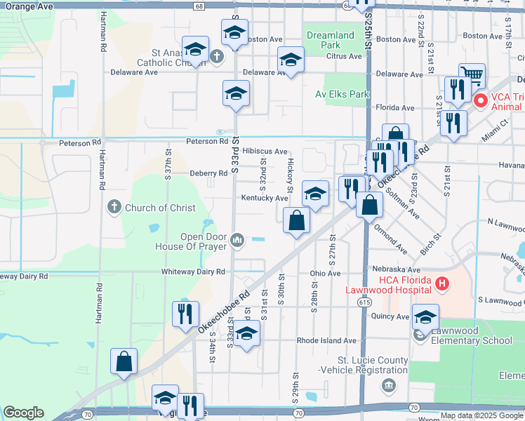 map of restaurants, bars, coffee shops, grocery stores, and more near 3104 Louisiana Avenue in Fort Pierce