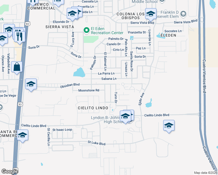 map of restaurants, bars, coffee shops, grocery stores, and more near 5203 Pearl Stone Road in Laredo