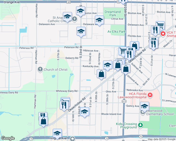 map of restaurants, bars, coffee shops, grocery stores, and more near 3104 Louisiana Avenue in Fort Pierce
