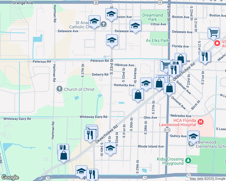 map of restaurants, bars, coffee shops, grocery stores, and more near 3210 Louisiana Avenue in Fort Pierce
