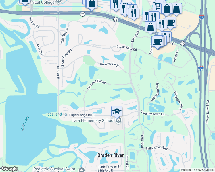 map of restaurants, bars, coffee shops, grocery stores, and more near 6819 Pleasant Hill Road in Bradenton
