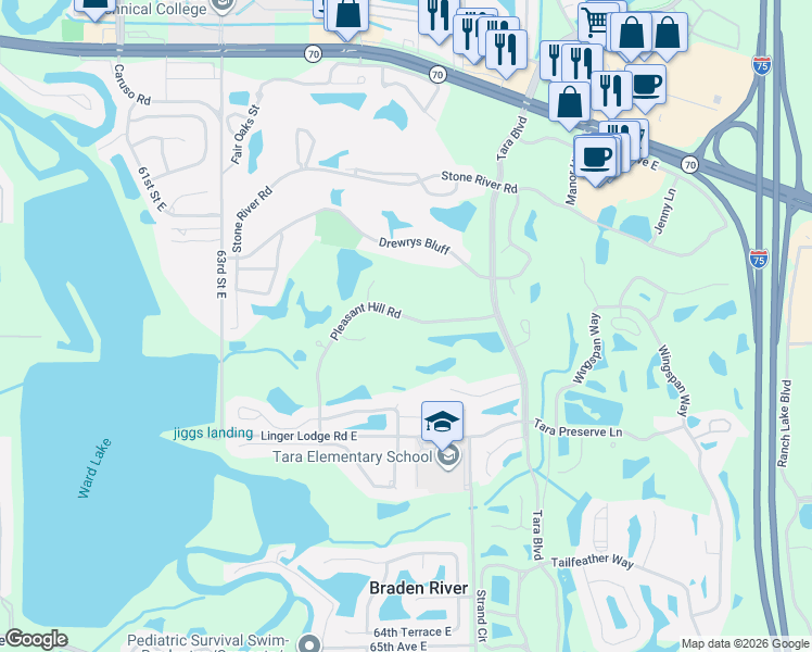 map of restaurants, bars, coffee shops, grocery stores, and more near 6819 Pleasant Hill Road in Bradenton