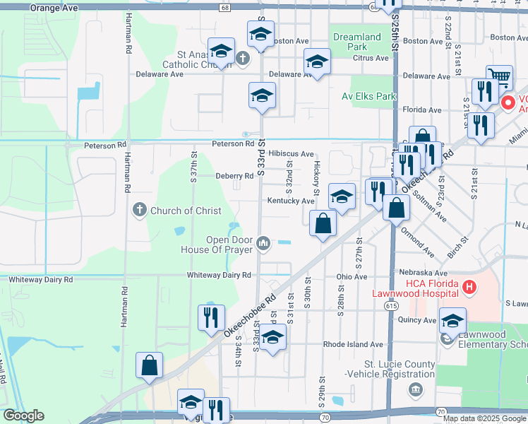 map of restaurants, bars, coffee shops, grocery stores, and more near 3210 Louisiana Avenue in Fort Pierce