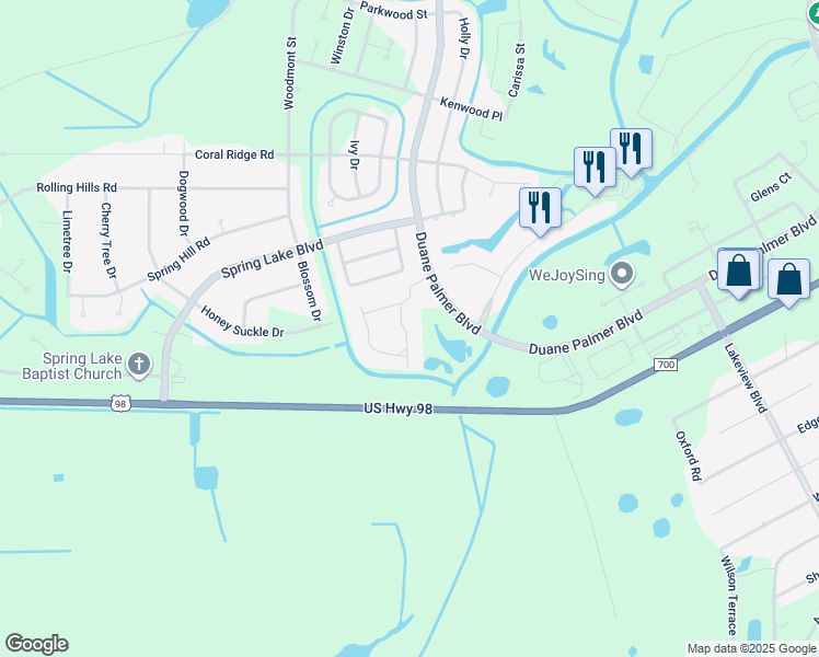 map of restaurants, bars, coffee shops, grocery stores, and more near 2218 Villaway East in Sebring