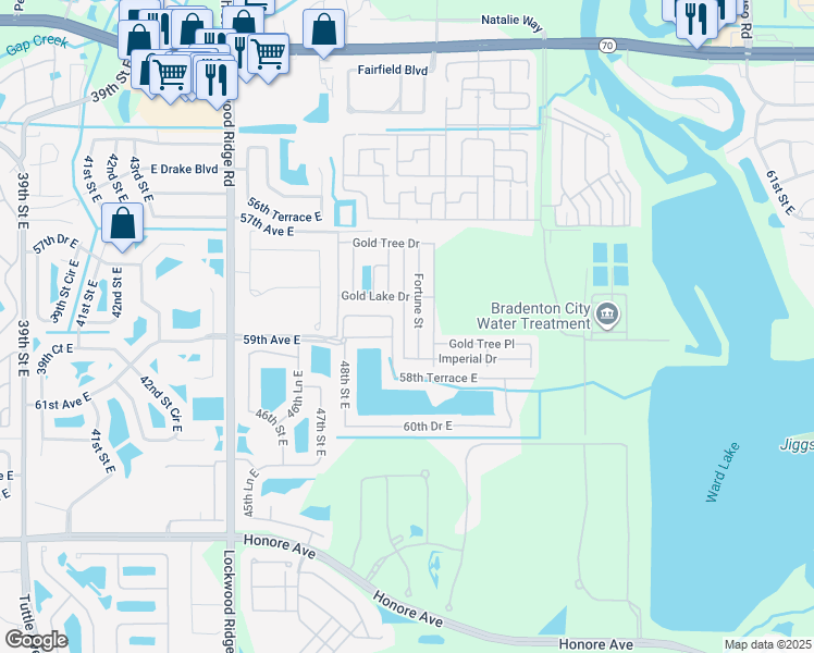 map of restaurants, bars, coffee shops, grocery stores, and more near 98 Freds Street in Bradenton