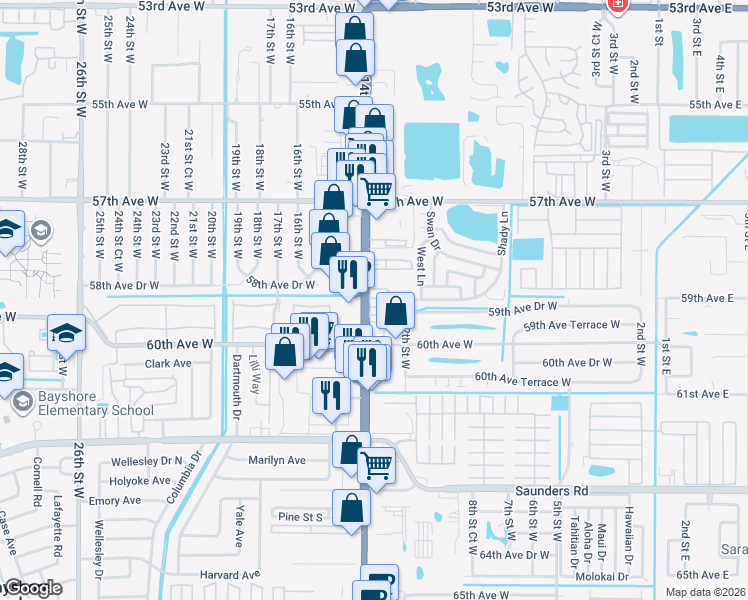 map of restaurants, bars, coffee shops, grocery stores, and more near 403 4th Street in Bradenton