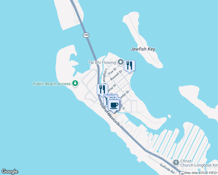 map of restaurants, bars, coffee shops, grocery stores, and more near 7000 Longboat Drive North in Longboat Key