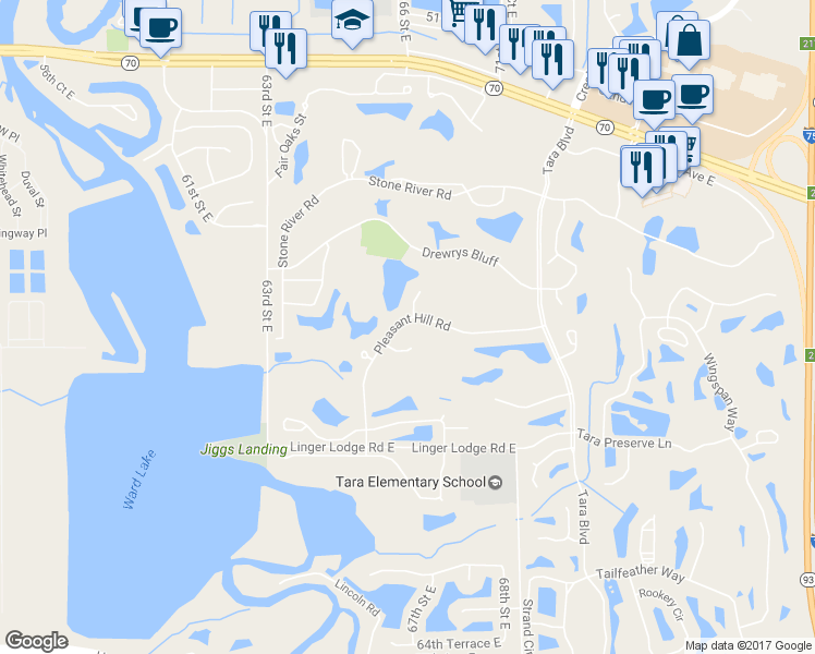 map of restaurants, bars, coffee shops, grocery stores, and more near 6722 Pleasant Hill Road in Bradenton