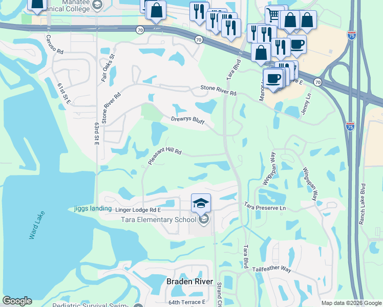map of restaurants, bars, coffee shops, grocery stores, and more near 6819 Pleasant Hill Road in Bradenton