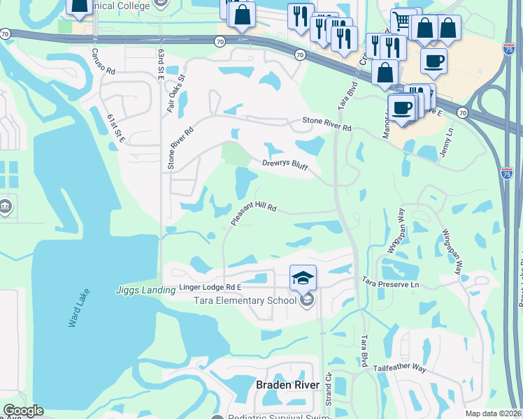 map of restaurants, bars, coffee shops, grocery stores, and more near 6940 Stoneywalk Court in Bradenton