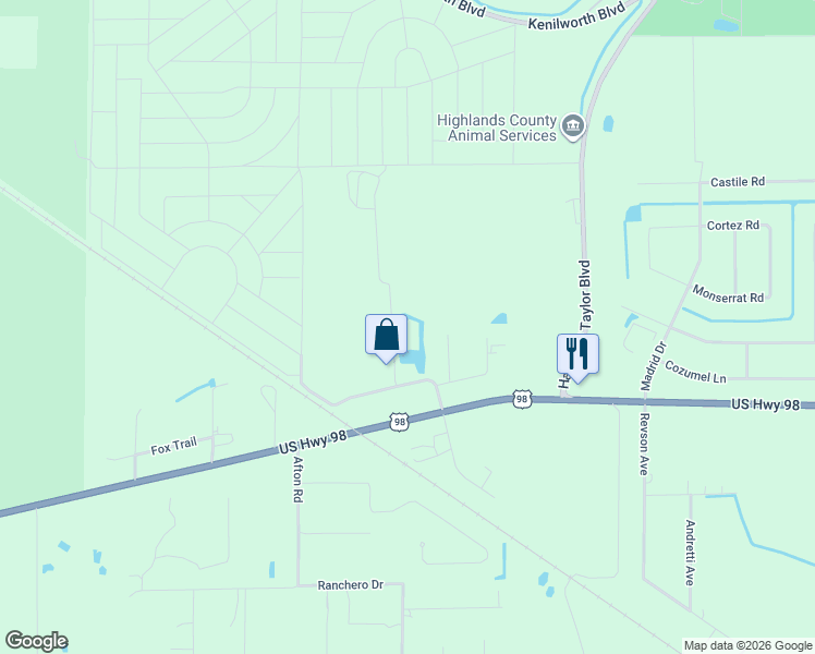 map of restaurants, bars, coffee shops, grocery stores, and more near 221 Fox Trail in Sebring