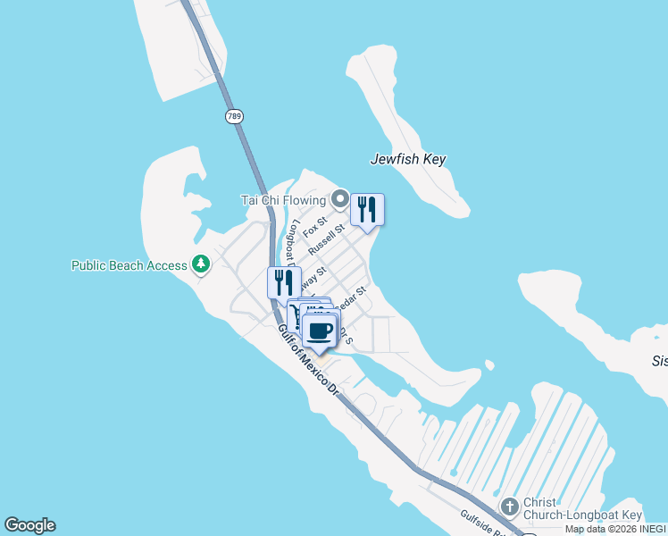 map of restaurants, bars, coffee shops, grocery stores, and more near 621 Linley Street in Longboat Key