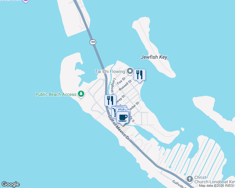 map of restaurants, bars, coffee shops, grocery stores, and more near 7000 Longboat Drive North in Longboat Key