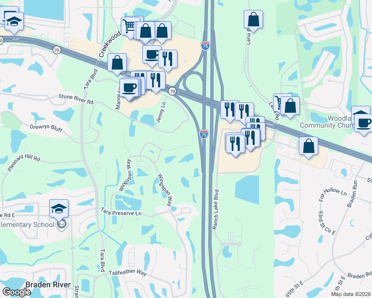 map of restaurants, bars, coffee shops, grocery stores, and more near 7631 Birds Eye Terrace in Bradenton