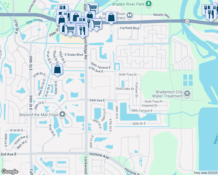 map of restaurants, bars, coffee shops, grocery stores, and more near 5739 Arbor Wood Court in Bradenton